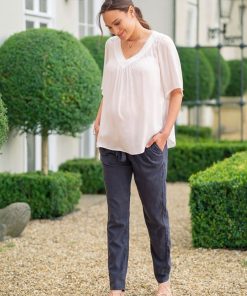 Ropa Premama Seraphine | Pantalones Premama Chinos Azulen Mezcla De Algodon