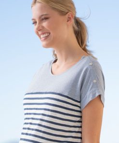 Ropa Premama Seraphine | Camiseta De Mezcla De Lino A Rayas De Maternidad A Lactancia - Azul Y Blanco