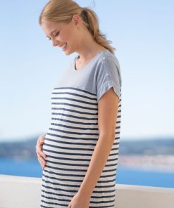 Ropa Premama Seraphine | Camiseta De Mezcla De Lino A Rayas De Maternidad A Lactancia - Azul Y Blanco