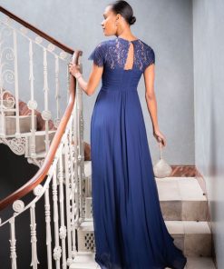 Ropa Premama Seraphine | Vestido De Noche Premama De Seda Y Encaje Azul Marino