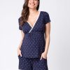 Ropa Premama Seraphine | Pijama Premama Y Lactancia Corto Azul Marino