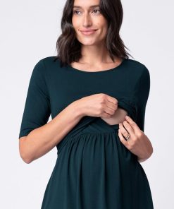 Ropa Premama Seraphine | Top Ajustado De Manga Corta De Maternidad A Lactancia Verde Esmeralda