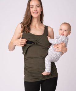 Ropa Premama Seraphine | Camisetas Lactancia Premama -Rosa Y Caqui Pack De Dos