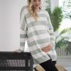 Ropa Premama Seraphine | Top Premama A Lactancia De Corte Cuadrado Con Rayas Llamativas En Verde Y Blanco