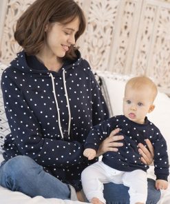 Ropa Premama Seraphine | Conjunto De Sudadera Con Capucha Fruncida De Mama & Mini En Punto Azul Marino