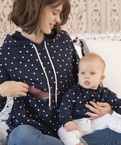 Ropa Premama Seraphine | Conjunto De Sudadera Con Capucha Fruncida De Mama & Mini En Punto Azul Marino