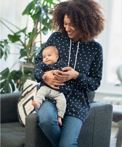 Ropa Premama Seraphine | Conjunto De Sudadera Con Capucha Fruncida De Mama & Mini En Punto Azul Marino