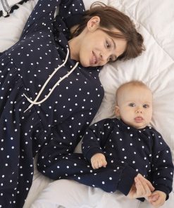 Ropa Premama Seraphine | Conjunto De Sudadera Con Capucha Fruncida De Mama & Mini En Punto Azul Marino