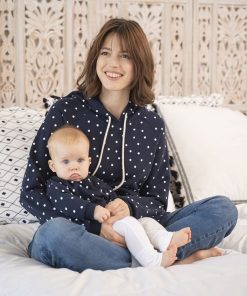 Ropa Premama Seraphine | Conjunto De Sudadera Con Capucha Fruncida De Mama & Mini En Punto Azul Marino