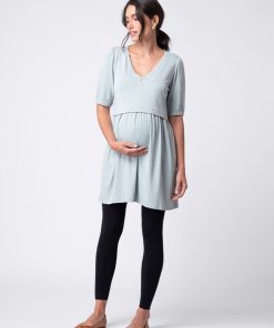 Ropa Premama Seraphine | Top Tipo Tunica De Maternidad A Lactancia Con Escote En V Verde Salvia