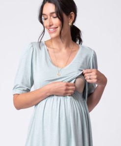 Ropa Premama Seraphine | Top Tipo Tunica De Maternidad A Lactancia Con Escote En V Verde Salvia