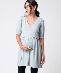 Ropa Premama Seraphine | Top Tipo Tunica De Maternidad A Lactancia Con Escote En V Verde Salvia