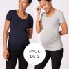 Ropa Premama Seraphine | Camisetas Basicas Premama Y Lactancia Azul Marino Y Gris - Pack De 2