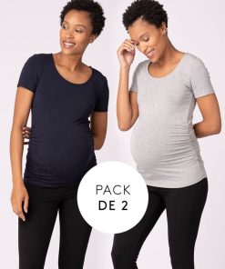 Ropa Premama Seraphine | Camisetas Basicas Premama Y Lactancia Azul Marino Y Gris - Pack De 2