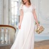 Ropa Premama Seraphine | Vestido De Novia Premama Y Lactancia Largo De Gasa De Seda Y Encaje Marfil