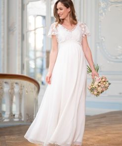 Ropa Premama Seraphine | Vestido De Novia Premama Y Lactancia Largo De Gasa De Seda Y Encaje Marfil