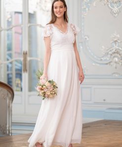 Ropa Premama Seraphine | Vestido De Novia Premama Y Lactancia Largo De Gasa De Seda Y Encaje Marfil