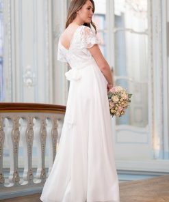 Ropa Premama Seraphine | Vestido De Novia Premama Y Lactancia Largo De Gasa De Seda Y Encaje Marfil