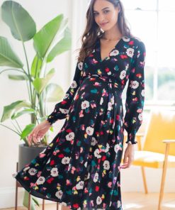 Ropa Premama Seraphine | Vestido Premama Midi Con Estampado Floral En Color Negro