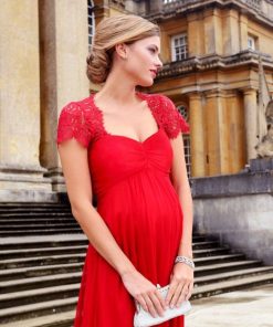 Ropa Premama Seraphine | Vestido Premama Largo De Seda - Rojo Escarlata