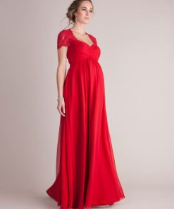 Ropa Premama Seraphine | Vestido Premama Largo De Seda - Rojo Escarlata