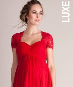 Ropa Premama Seraphine | Vestido Premama Largo De Seda - Rojo Escarlata