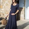 Ropa Premama Seraphine | Maxivestido Premama Y De Lactancia De Punto Azul Marino