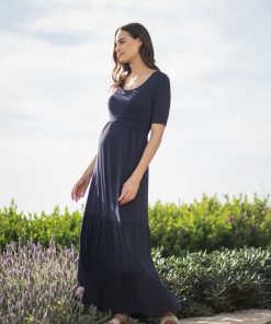 Ropa Premama Seraphine | Maxivestido Premama Y De Lactancia De Punto Azul Marino