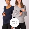 Ropa Premama Seraphine | Camiseta Lactancia Premama- Pack De 2 Azul Y Gris