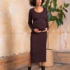 Ropa Premama Seraphine | Vestido De Premama Y Lactancia Acanalado Marron