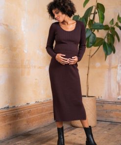 Ropa Premama Seraphine | Vestido De Premama Y Lactancia Acanalado Marron