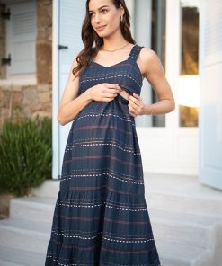 Ropa Premama Seraphine | Vestido Midi De Punto Bohemio De Algodon Premama Y De Lactancia