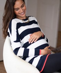 Ropa Premama Seraphine | Top Premama A Lactancia Con Rayas Llamativas En Azul Marino Y Blanco