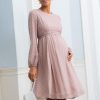 Ropa Premama Seraphine | Vestido Premama De Gasa Con Lunares Blancos Y Topo