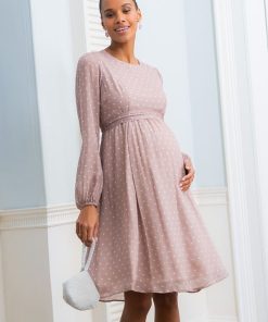 Ropa Premama Seraphine | Vestido Premama De Gasa Con Lunares Blancos Y Topo