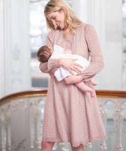 Ropa Premama Seraphine | Vestido Premama De Gasa Con Lunares Blancos Y Topo