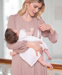 Ropa Premama Seraphine | Vestido Premama De Gasa Con Lunares Blancos Y Topo