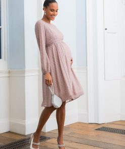 Ropa Premama Seraphine | Vestido Premama De Gasa Con Lunares Blancos Y Topo