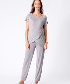 Ropa Premama Seraphine | Pijama Premama Y Lactancia Cruzado Gris