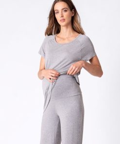 Ropa Premama Seraphine | Pijama Premama Y Lactancia Cruzado Gris