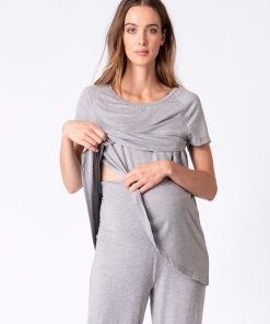 Ropa Premama Seraphine | Pijama Premama Y Lactancia Cruzado Gris