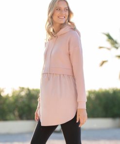 Ropa Premama Seraphine | Sudadera Rosa Con Capucha De Maternidad A Lactancia Con Camiseta Interior Integrada