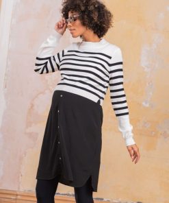 Ropa Premama Seraphine | Vestido Premama Y De Lactancia En Color Negro Con Jersey De Rayas Marineras