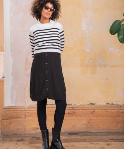 Ropa Premama Seraphine | Vestido Premama Y De Lactancia En Color Negro Con Jersey De Rayas Marineras