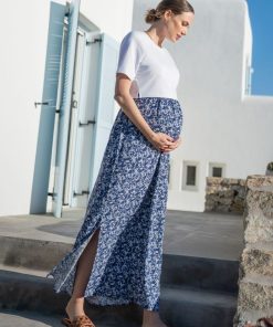 Ropa Premama Seraphine | Maxivestido Floral Azul Premama Y De Lactancia