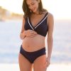 Ropa Premama Seraphine | Bikini Premama Con Estampado De Rayas Azul Marino Y Blanco Con Parte Inferior Plegable