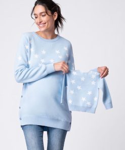 Ropa Premama Seraphine | Conjunto De Jerseis De Punto Con Estrellas Azules A Juego De Mama & Mini