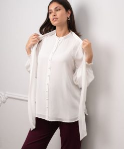 Ropa Premama Seraphine | Blusa De Premama Blanca Con Lazo En La Parte Delantera