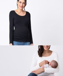 Ropa Premama Seraphine | Camiseta Lactancia Premama- Pack De 2 Blanco Y Negro